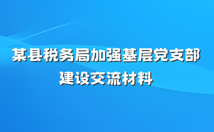 某县税务局加强基层党支部建设交流材料