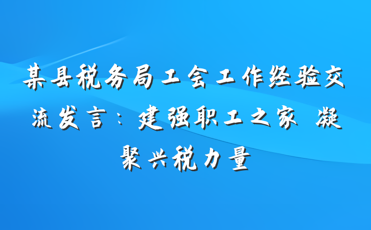 某县税务局工会工作经验交流发言：建强职工之家　凝聚兴税力量
