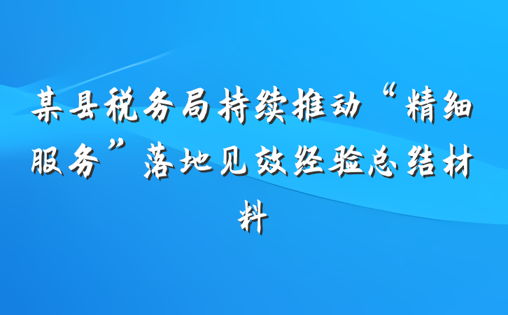 某县税务局持续推动“精细服务”落地见效经验总结材料