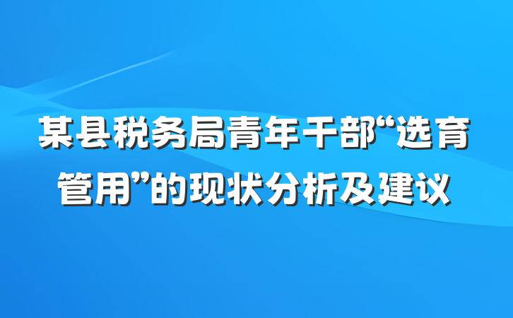 某县税务局青年干部“选育管用”的现状分析及建议