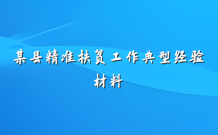 某县精准扶贫工作典型经验材料