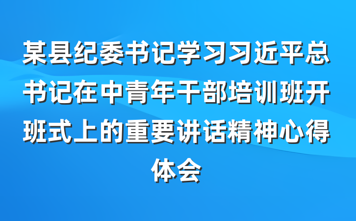 某县纪委书记学习习近平总书记在中青年干部培训班开班式上的重要讲话精神心得体会