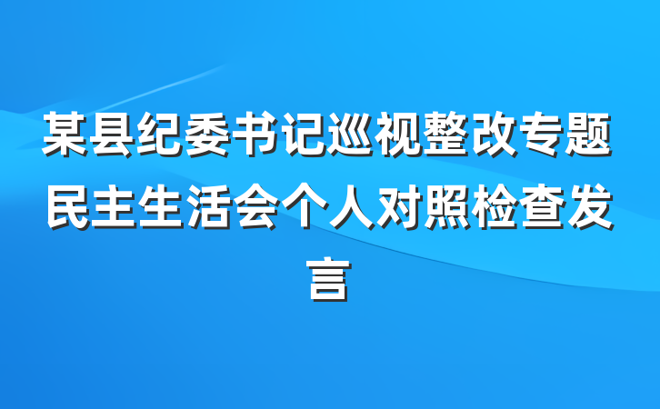 某县纪委书记巡视整改专题民主生活会个人对照检查发言