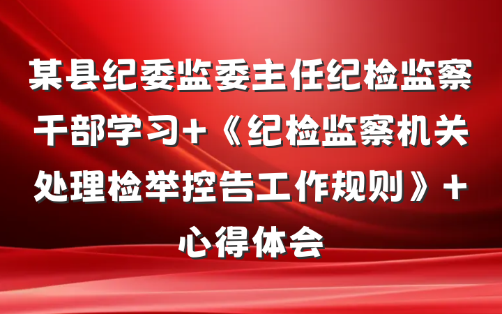 某县纪委监委主任纪检监察干部学习 《纪检监察机关处理检举控告工作规则》 心得体会