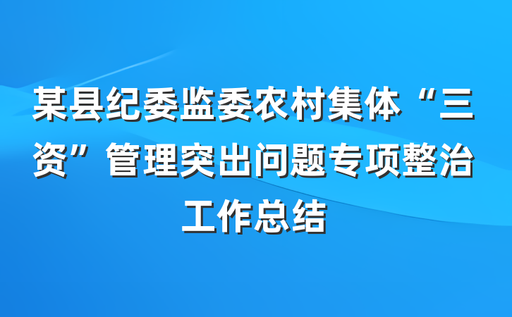 某县纪委监委农村集体“三资”管理突出问题专项整治工作总结