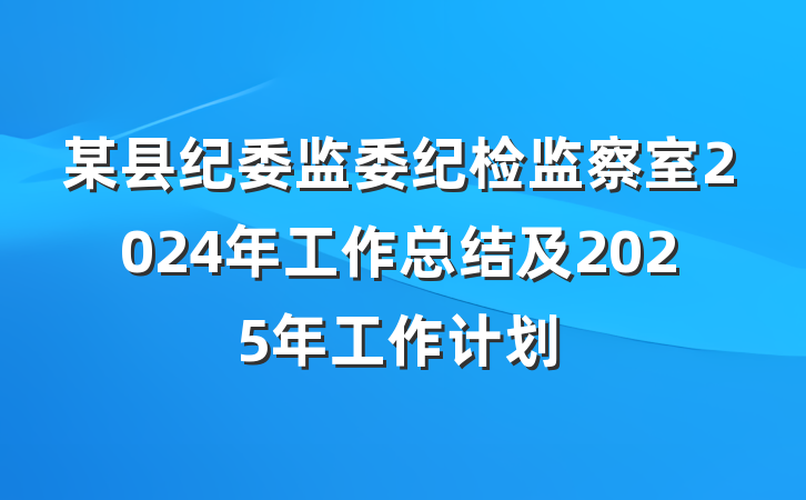 某县纪委监委纪检监察室2024年工作总结及2025年工作计划