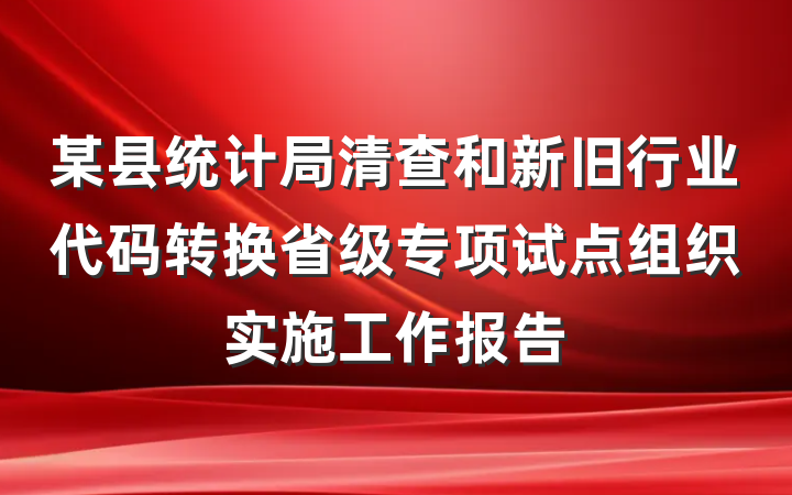 某县统计局清查和新旧行业代码转换省级专项试点组织实施工作报告