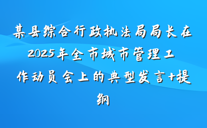 某县综合行政执法局局长在2025年全市城市管理工作动员会上的典型发言 提纲