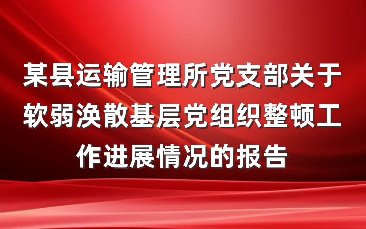 某县运输管理所党支部关于软弱涣散基层党组织整顿工作进展情况的报告