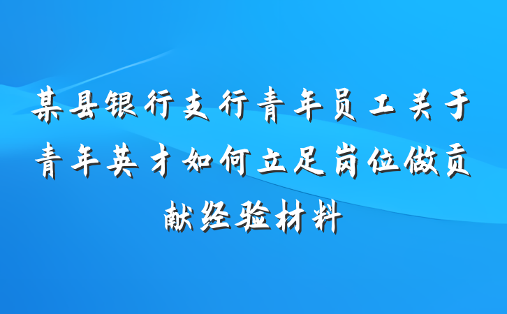 某县银行支行青年员工关于青年英才如何立足岗位做贡献经验材料