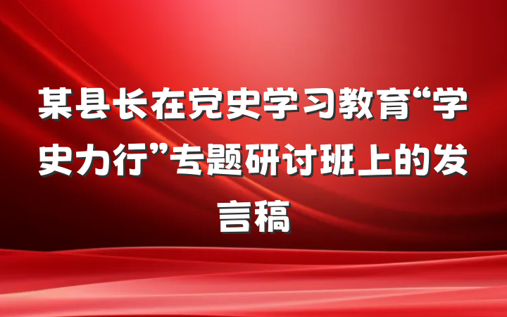 某县长在党史学习教育“学史力行”专题研讨班上的发言稿
