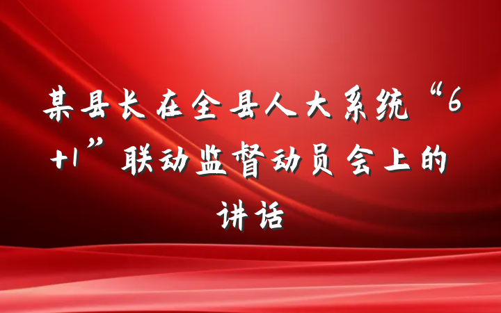 某县长在全县人大系统“6+1”联动监督动员会上的讲话