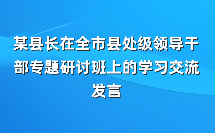 某县长在全市县处级领导干部专题研讨班上的学习交流发言