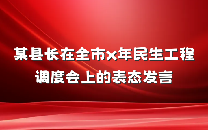 某县长在全市x年民生工程调度会上的表态发言