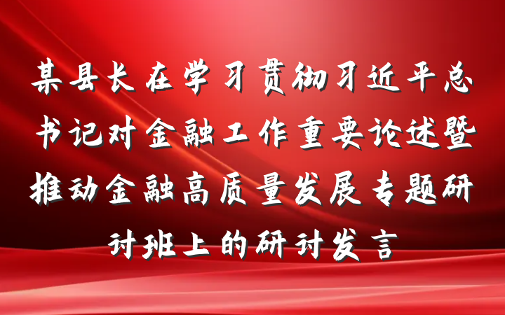 某县长在学习贯彻习近平总书记对金融工作重要论述暨推动金融高质量发展专题研讨班上的研讨发言
