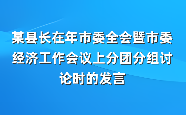 某县长在年市委全会暨市委经济工作会议上分团分组讨论时的发言