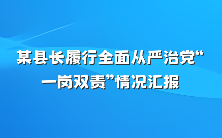 某县长履行全面从严治党“一岗双责”情况汇报