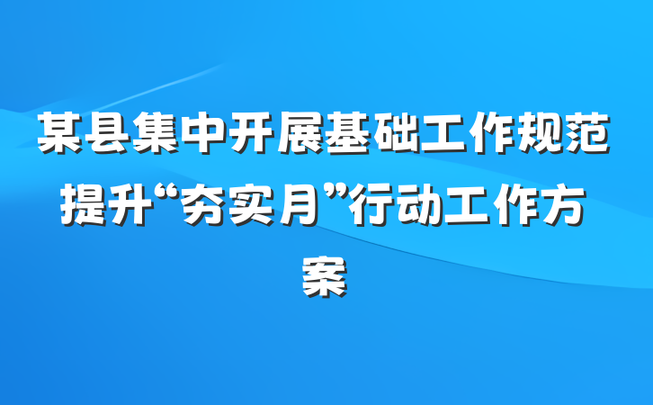 某县集中开展基础工作规范提升“夯实月”行动工作方案