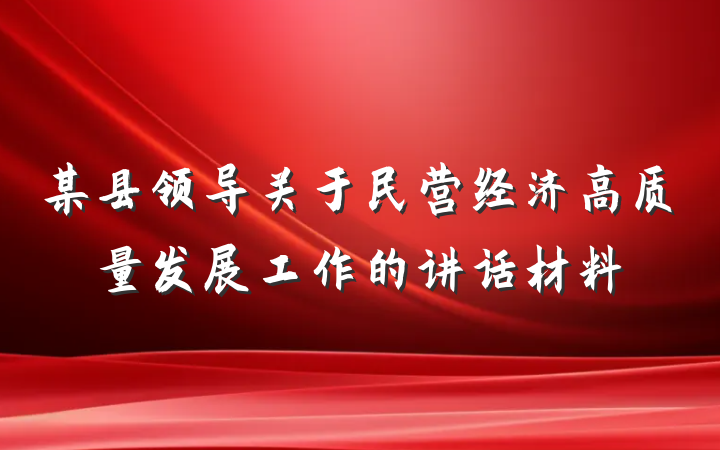 某县领导关于民营经济高质量发展工作的讲话材料