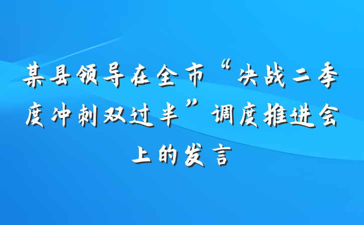 某县领导在全市“决战二季度冲刺双过半”调度推进会上的发言