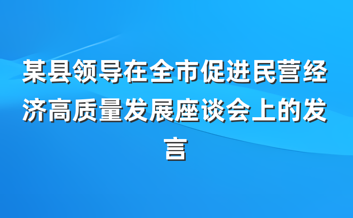 某县领导在全市促进民营经济高质量发展座谈会上的发言