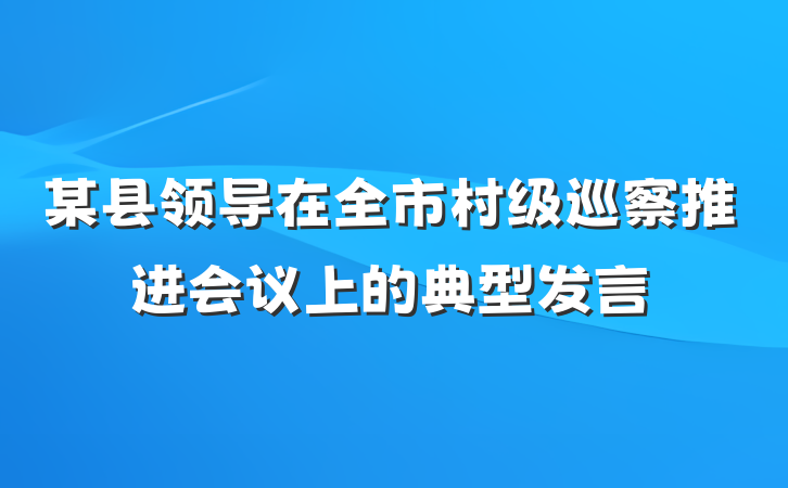 某县领导在全市村级巡察推进会议上的典型发言