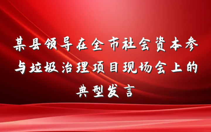 某县领导在全市社会资本参与垃圾治理项目现场会上的典型发言
