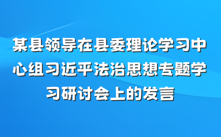 某县领导在县委理论学习中心组习近平法治思想专题学习研讨会上的发言
