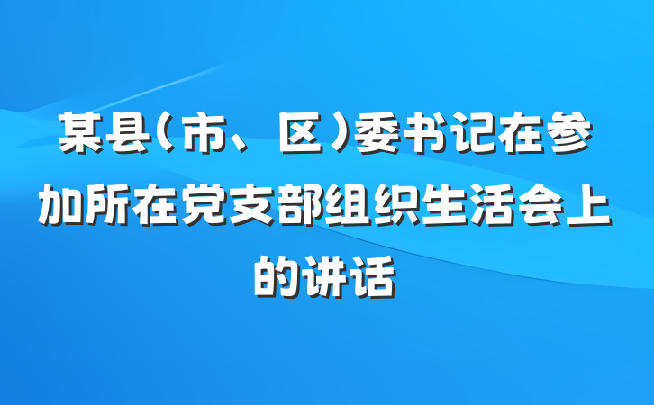 某县（市、区）委书记在参加所在党支部组织生活会上的讲话