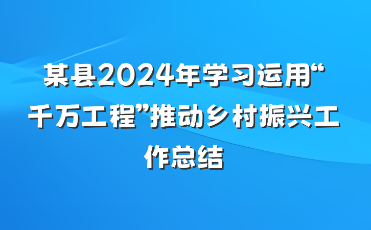 某县2024年学习运用“千万工程”推动乡村振兴工作总结