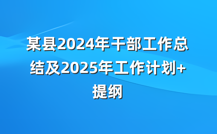 某县2024年干部工作总结及2025年工作计划 提纲
