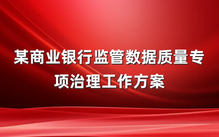 某商业银行监管数据质量专项治理工作方案