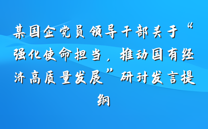 某国企党员领导干部关于“强化使命担当，推动国有经济高质量发展”研讨发言提纲