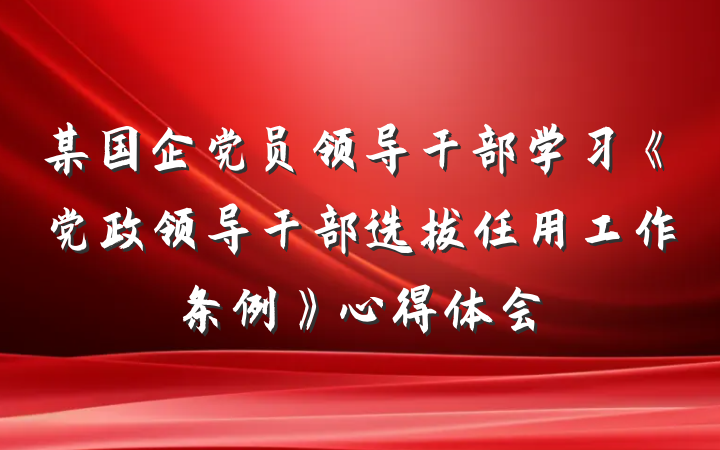 某国企党员领导干部学习《党政领导干部选拔任用工作条例》心得体会