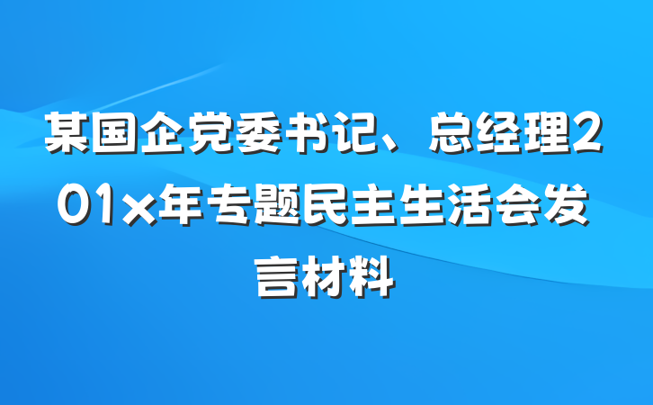 某国企党委书记、总经理201x年专题民主生活会发言材料