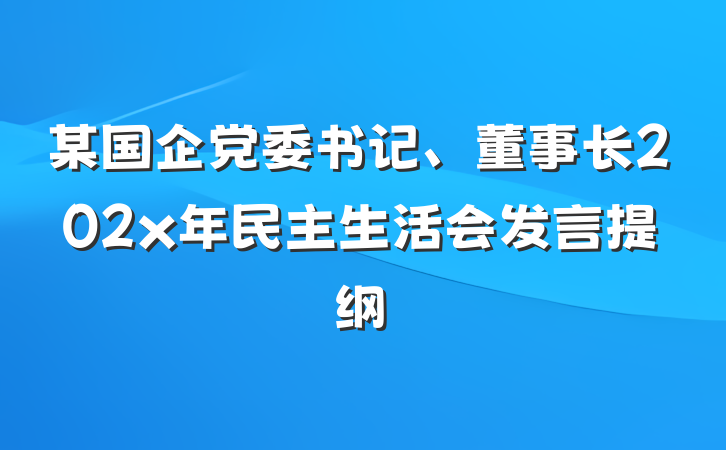 某国企党委书记、董事长202x年民主生活会发言提纲