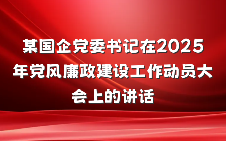 某国企党委书记在2025年党风廉政建设工作动员大会上的讲话