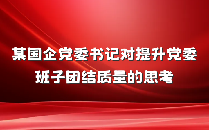某国企党委书记对提升党委班子团结质量的思考
