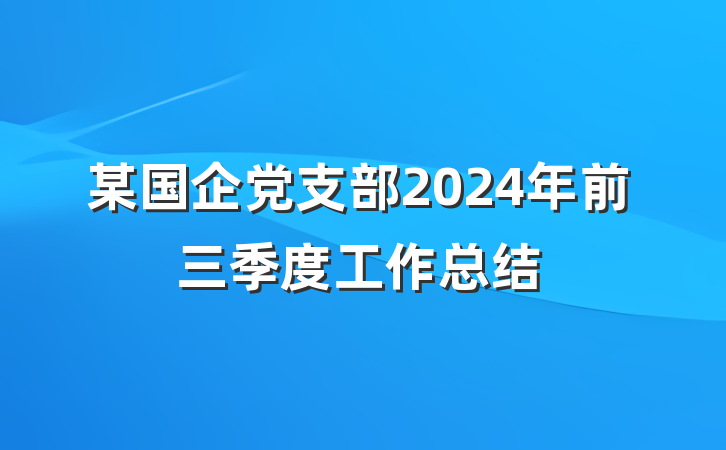某国企党支部2024年前三季度工作总结