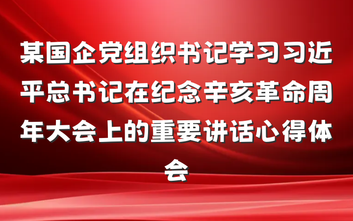 某国企党组织书记学习习近平总书记在纪念辛亥革命周年大会上的重要讲话心得体会