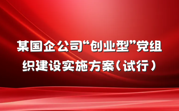 某国企公司“创业型”党组织建设实施方案（试行）