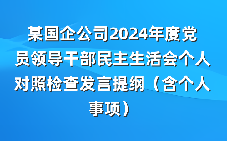 某国企公司2024年度党员领导干部民主生活会个人对照检查发言提纲（含个人事项）