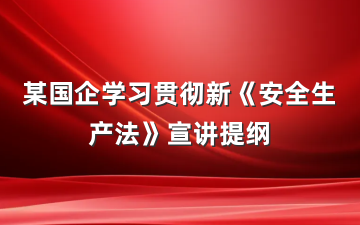 某国企学习贯彻新《安全生产法》宣讲提纲