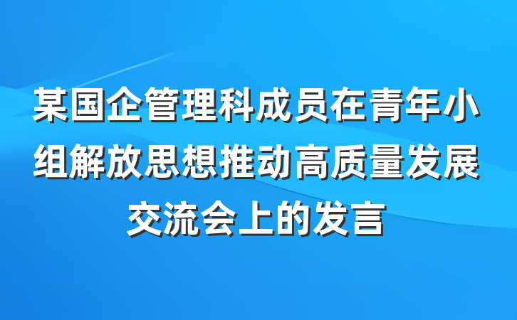 某国企管理科成员在青年小组解放思想推动高质量发展交流会上的发言