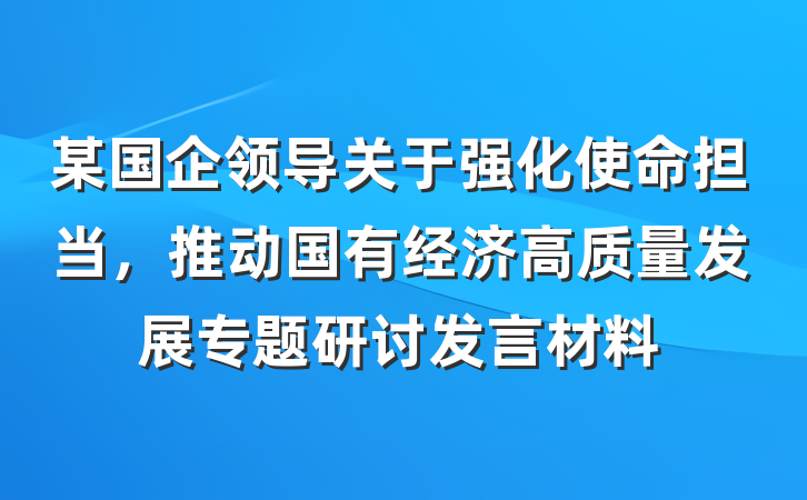 某国企领导关于强化使命担当，推动国有经济高质量发展专题研讨发言材料