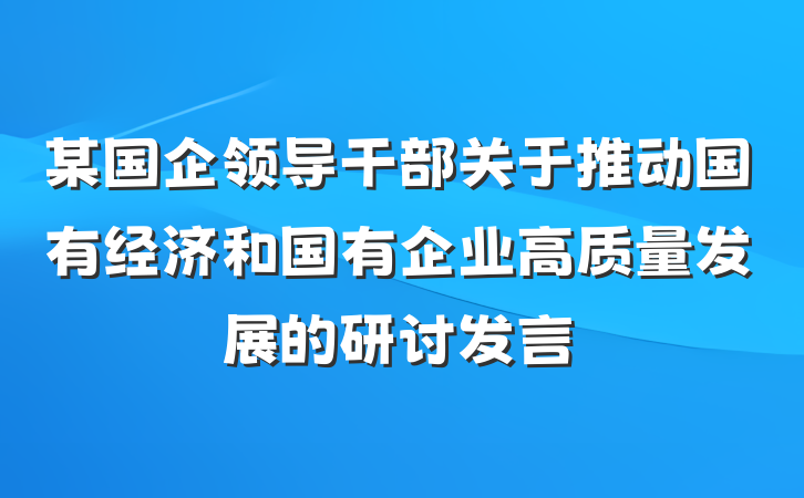 某国企领导干部关于推动国有经济和国有企业高质量发展的研讨发言