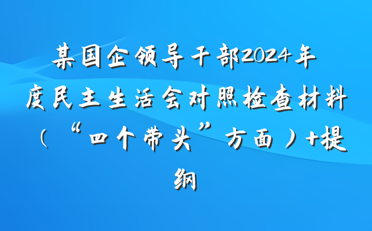 某国企领导干部2024年度民主生活会对照检查材料（“四个带头”方面） 提纲