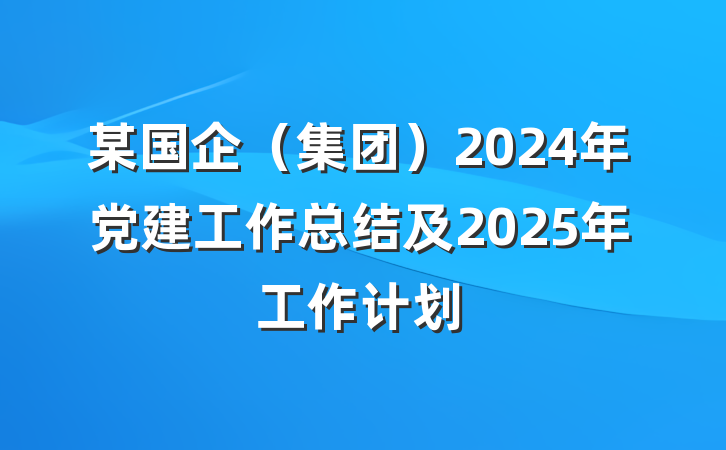 某国企（集团）2024年党建工作总结及2025年工作计划