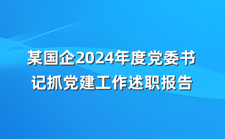 某国企2024年度党委书记抓党建工作述职报告