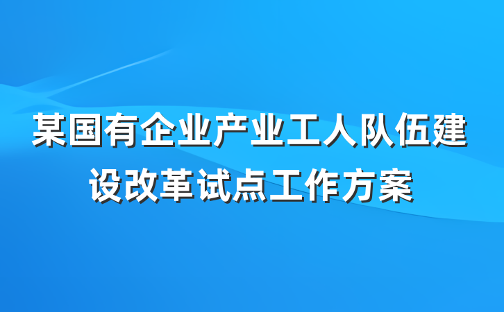 某国有企业产业工人队伍建设改革试点工作方案